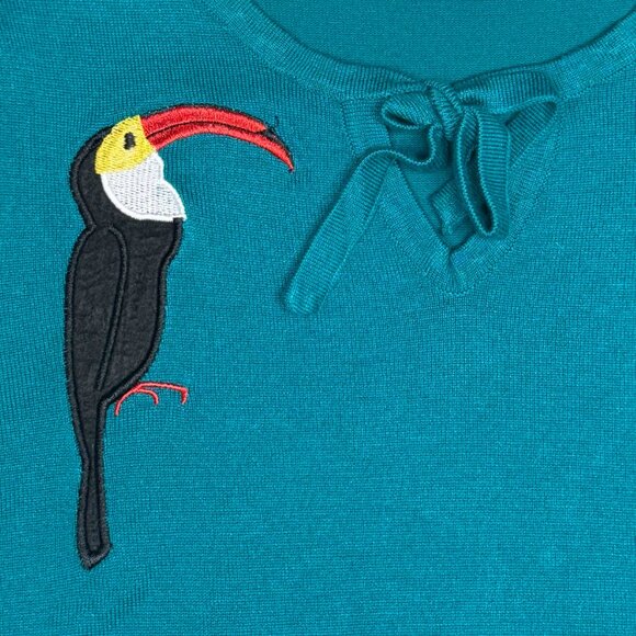 Belle Poque Teal Toucan Appliqué Knit Sweater Small Vintage-Inspired - Picture 10 of 10